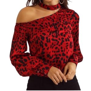 Leopard Print Blouse Cut Out Shoulder